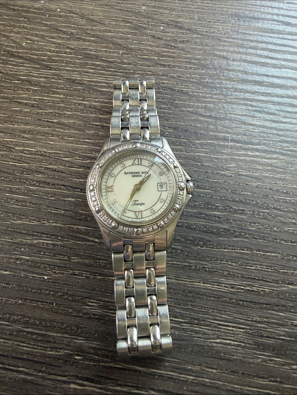 Raymond Weil Silver and White Women's Stainless Watch with Crystal Bezel